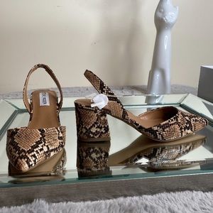 Steve Madden snake print, block heel sling back